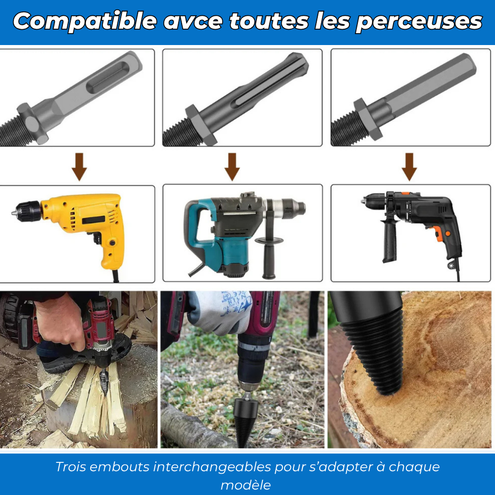 Foret fendeur de bois - Cône fendeur pour perceuse