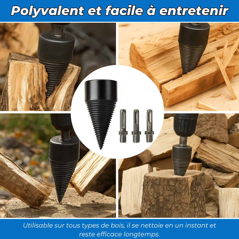 Foret fendeur de bois - Cône fendeur pour perceuse