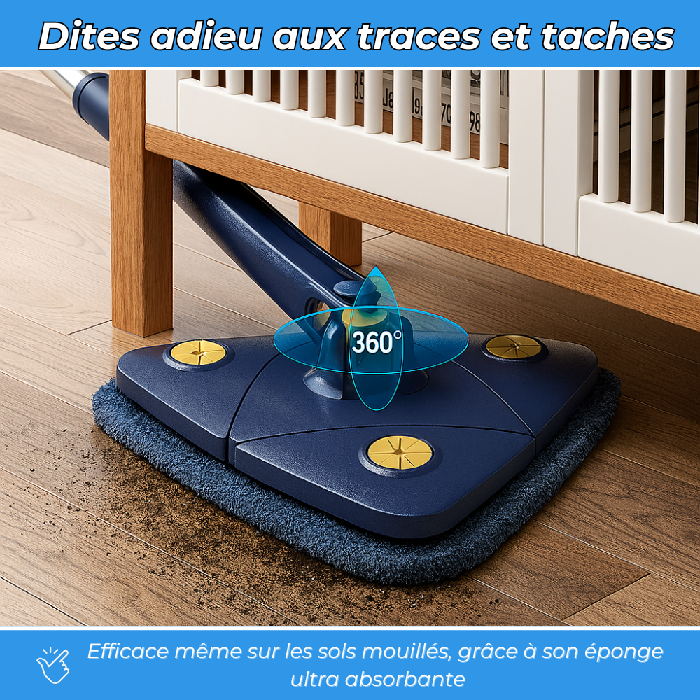EasyClean - Balai Rotatif 360° Tout-En-Un + 5 Têtes Microfibres